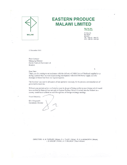 Eastern Produce MW Ltd  referral letter 